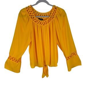 XOXO Yellow 3/4 Sleeve Round Neck Tie Front Lightweight Pullover Blouse Size XL